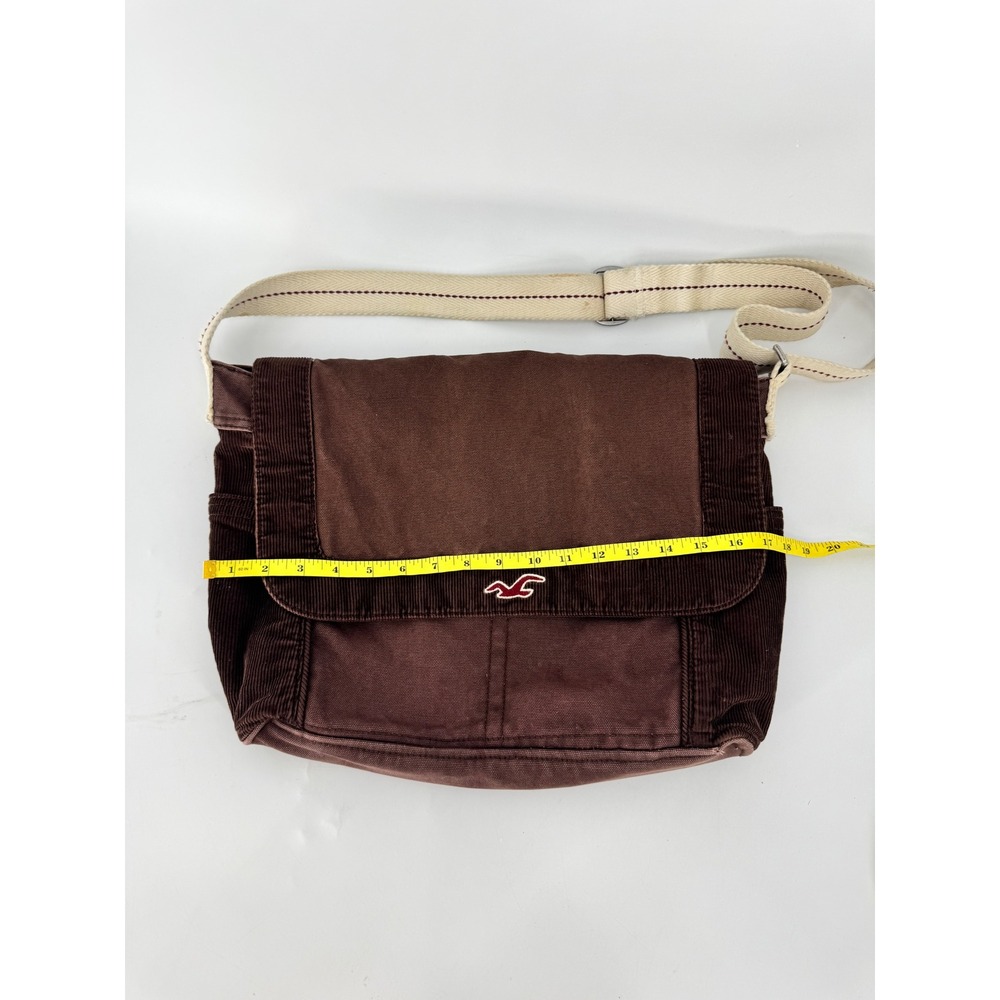 Hollister Messenger Bag Women OS Brown Y2K Canvas Corduroy Trim Crossbody - Picture 6 of 13